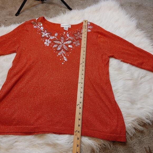 Cathy Daniels Red Shimmer Metallic Shiny Sequin Floral Flower Sheer Spakle XL - Picture 3 of 10